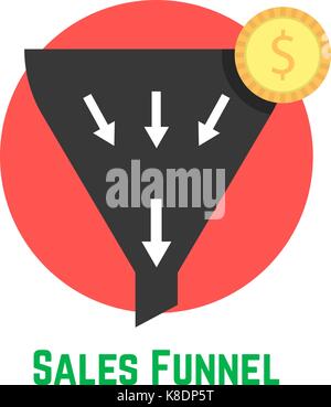 sales funnel in red circle with coin Stock Vector