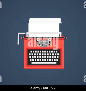 red typewriter isolated on dark blue background Stock Vector