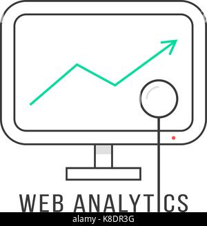 web analytics with black thin line pc Stock Vector