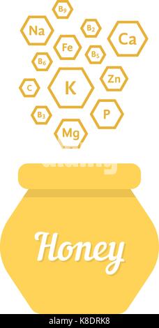 vitamins and macronutrients fallen in honey pot Stock Vector