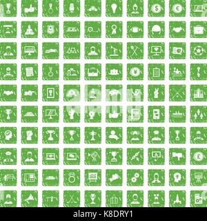 100 leadership icons set grunge green Stock Vector