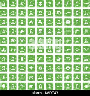 100 avatar icons set grunge green Stock Vector