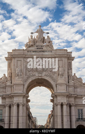 Augusta Street Triumphal Arch in the Commerce Square, Lisbon, Portugal Stock Photo