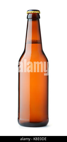 Front view of brown beer bottle isolated on white Stock Photo