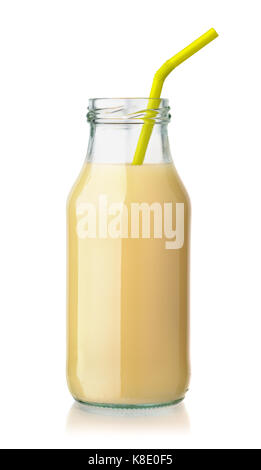 Front view of banana juice bottle isolated on white Stock Photo