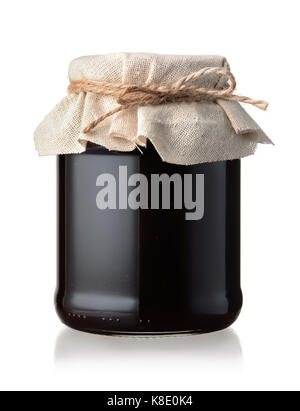 Jar of homemade blackberry jam isolated on white Stock Photo