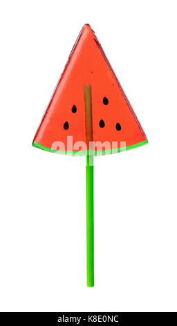 Front view of watermelon lollipop isolated on white Stock Photo