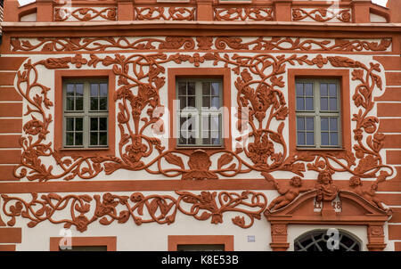 Luckau, marketplace, baroque house facade, Marktplatz, barocke Hausfassade Stock Photo