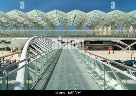 LISBON, PORTUGAL - AUGUST 10, 2017: Gare do Oriente (Lisbon Oriente Station) is one of the main Portuguese intermodal transport hubs located in the ci Stock Photo