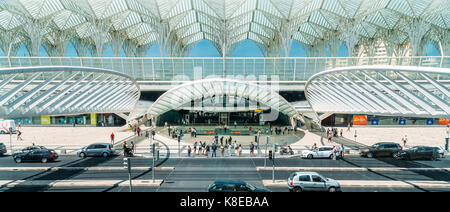 LISBON, PORTUGAL - AUGUST 10, 2017: Gare do Oriente (Lisbon Oriente Station) is one of the main Portuguese intermodal transport hubs located in the ci Stock Photo