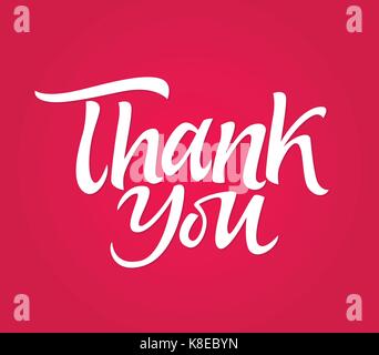 Thank you - vector hand drawn brush pen lettering design message image. Red background. Use this high quality calligraphy for your banners, flyers, ca Stock Vector