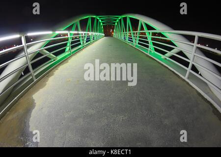 Illuminated iron bridge in Vukovar Stock Photo