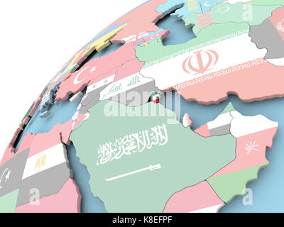 Map of Kuwait with embedded flag on planet surface. 3D illustration ...