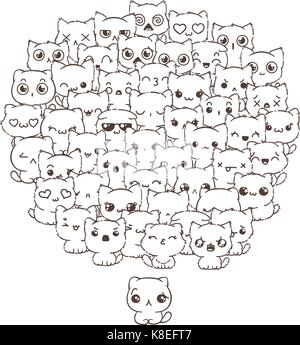 Vector pattern for print. Ilustration with cats and dogs for design of posters, prints, invitations, greetings, childbook, flyers and antistress pictu Stock Vector