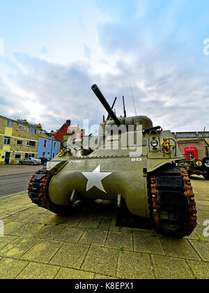 Portland Dorset Castletown WWII D-Day Centre American M4 Sherman medium tank Stock Photo