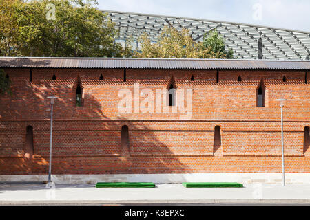 restored old brick city wall of Kitay-gorod in zaryadye district in Moscow Stock Photo