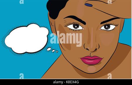 Afro american girl thinking of smth, sweet dreams, vector illustration Stock Vector