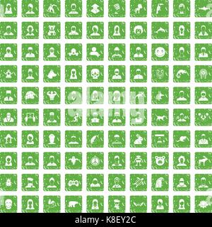 100 avatar icons set grunge green Stock Vector