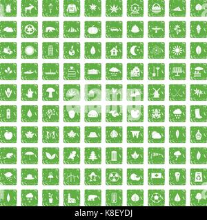 100 leaf icons set grunge green Stock Vector
