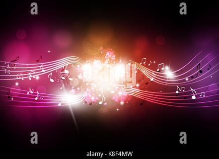 abstract music notes and blurry lights on multicolor background Stock Photo