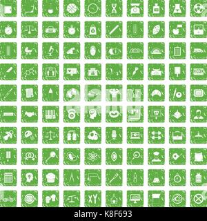 100 libra icons set grunge green Stock Vector