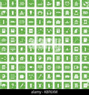 100 library icons set grunge green Stock Vector