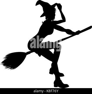 Witch Flying On Broomstick Halloween Silhouette Stock Vector
