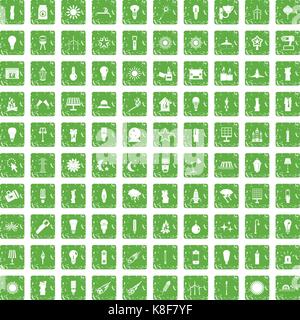 100 light source icons set grunge green Stock Vector