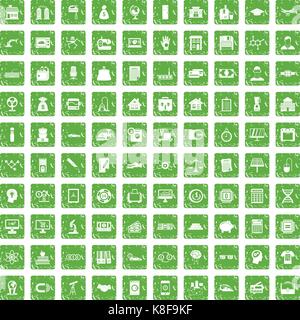 100 loans icons set grunge green Stock Vector