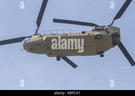 London, UK. 19th Sep, 2017. A Boeing CH-47 American twin-engine, tandem-rotor, heavy-lift helicopter Chinook military helicopters flying during a  training exercise in London Stock Photo