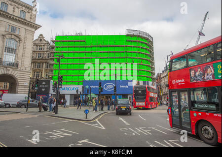 Piccadilly Circus, London, UK. 19 September, 2017. Early morning testing of the new electronic media board at Piccadilly Lights which will be unveiled later in Autumn. Credit: Malcolm Park/Alamy Live News. Stock Photo