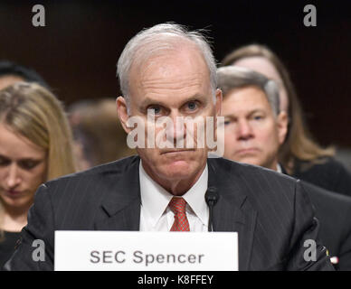 Washington DC, USA. 19th Sep, 2017. United States Secretary Of The Navy Richard V. Spencer testifies before the US Senate Committee on Armed Services on 'Recent United States Navy Incidents at Sea' on Capitol Hill in Washington, DC on Tuesday, September 19, 2017. The hearing is investigating the two separate collisions with the USS Fitzgerald and USS John S. McCain that resulted in the loss of 17 US Sailors. Credit: Ron Sachs/CNP /MediaPunch Credit: MediaPunch Inc/Alamy Live News Stock Photo