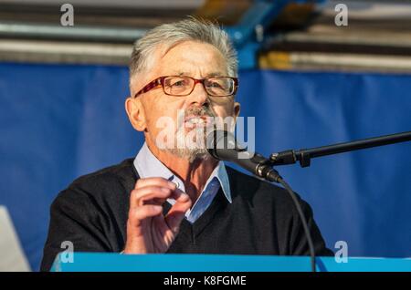 September 19, 2017 - Munich-West AfD politician Bernhard Zimniok. Economist and one of the top figures of the far- to extreme-right Alternativ fuer Deutschland (AfD) party Professor Dr. JÃ¶rg Meuthen appeared at Munichâ€™s famed Stachus to rally ahead of the German national elections on September 24th.  The controversial Alice Weidel is the AfD candidate..Meuthenâ€™s platform has been based primarily around anti-immigration, anti-integration, anti-inclusion, and anti-asylum platforms, as well as extremely conservative and â€œclassicalâ€ family structures.  Meuthen is also an opponent of Gende Stock Photo