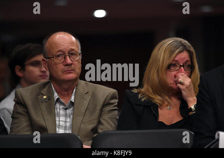 Washington, USA. 19th Sep, 2017. Family members of soldiers killed on USS John S. McCain and USS Fitzgerald attend a hearing on recent U.S. Navy incidents before Senate Armed Services Committee on Capitol in Washington, DC, the United States, on Sept. 19, 2017. Top leaders of the U.S. Navy were urged to do better on Tuesday as they appeared before the Senate hearing over a series of deadly ship collisions involving the Pacific fleet. Credit: Yin Bogu/Xinhua/Alamy Live News