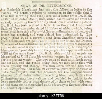 News of Dr Livingstone, Original article from The Illustrated London news of 28 January 1871 Stock Photo