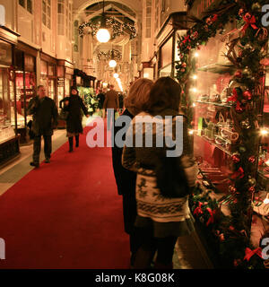 London, UK - December 21, 2010: Inside view of Burlington Arcade, 19th century European shopping gallery, behind Bond Street from Piccadilly through t Stock Photo