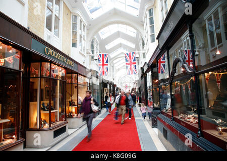 London, UK - June 4, 2012: Inside view of Burlington Arcade, 19th century European shopping gallery, behind Bond Street from Piccadilly through to Bur Stock Photo
