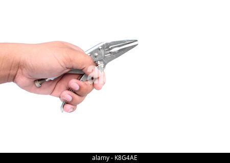 hand holding Locking Pliers on isolated Stock Photo