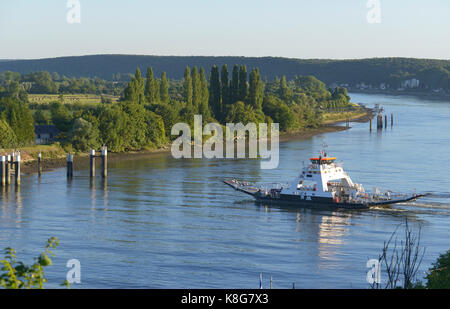 Ferry on the River Seine viewed from Duclair, town belonging to the Regional Nature Park 'Parc naturel regional des boucles de la Seine normande' Stock Photo