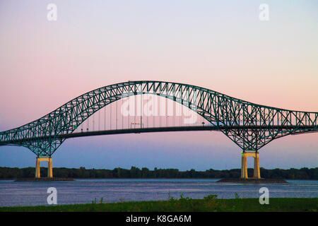 Canada, Quebec, Trois-Rivires, St Lawrence River, Laviolette Bridge, Stock Photo