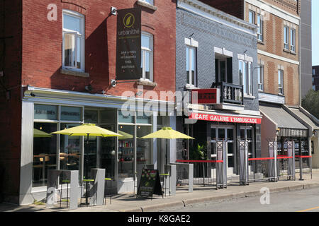 Canada, Quebec, Trois-Rivires, Rue des Forges, cafes, street scene, Stock Photo