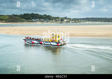 River Camel - Black Tor II the Padstow to Rock foot ferry crossing the River Camel to Rock on the North Cornwall coast. Stock Photo