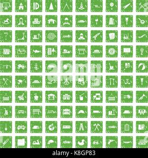 100 lorry icons set grunge green Stock Vector