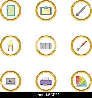 Computer drawing tool icons set, cartoon style Stock Vector