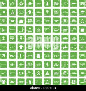 100 logistic and delivery icons set grunge green Stock Vector