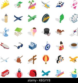 Beach icons set, isometric style Stock Vector