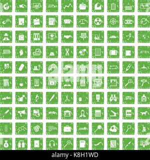 100 magnifier icons set grunge green Stock Vector