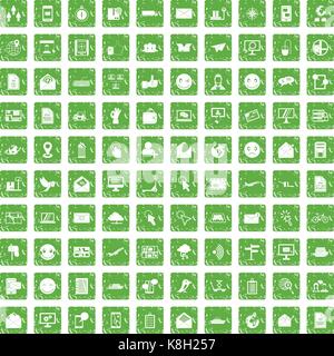 100 mail icons set grunge green Stock Vector