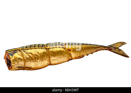 Piece of smoked scomber fish isolated on white background. Stock Photo