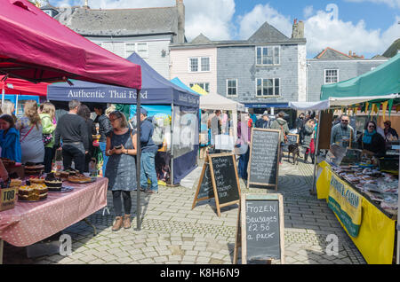 Food sellers at the Totnes Good Food Market which operates on the third sunday of each month Stock Photo